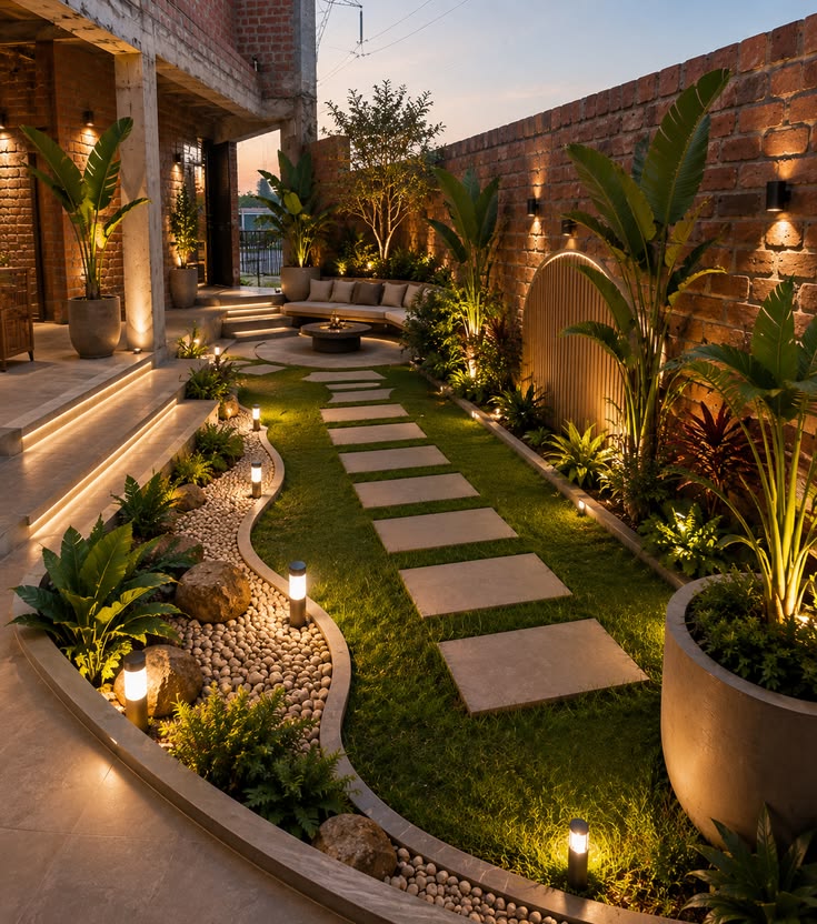 Landscaped garden in an apartment community