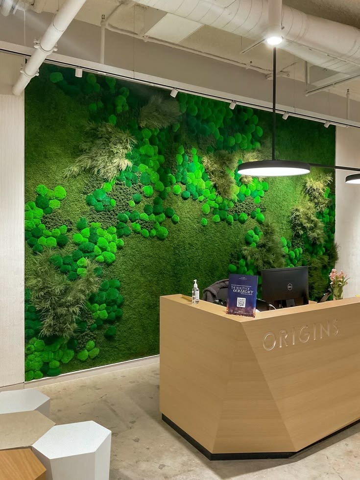Preserved moss wall in a modern office interior