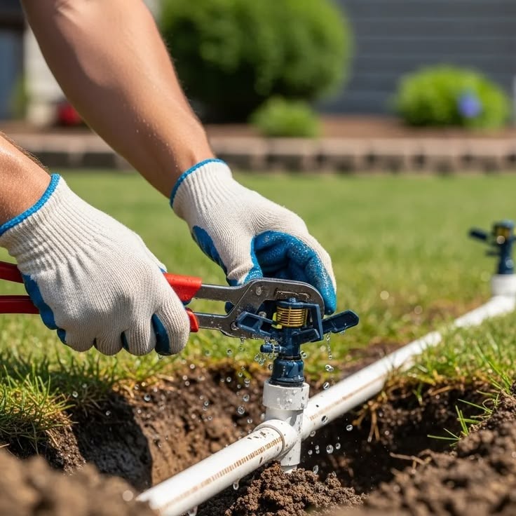 Irrigation system in a landscaped garden