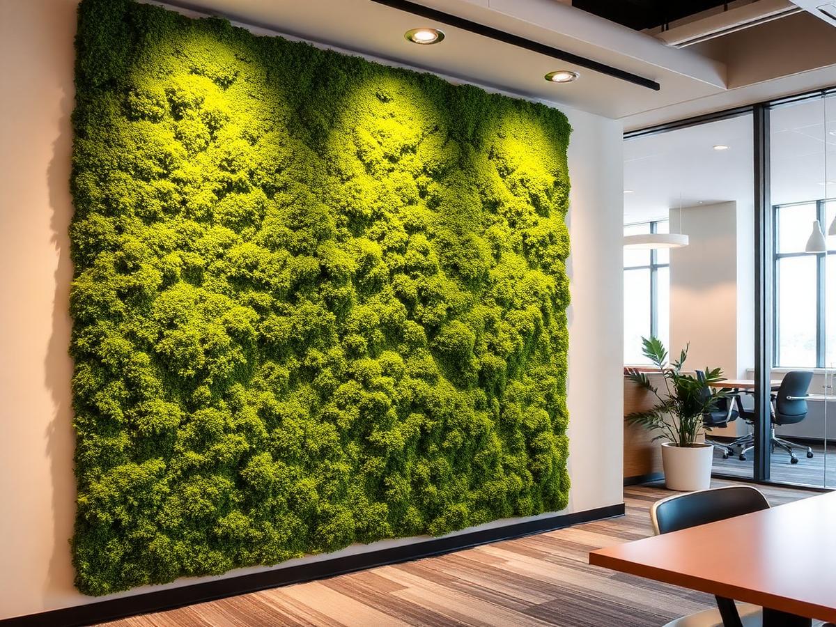 Preserved moss wall in a modern office interior